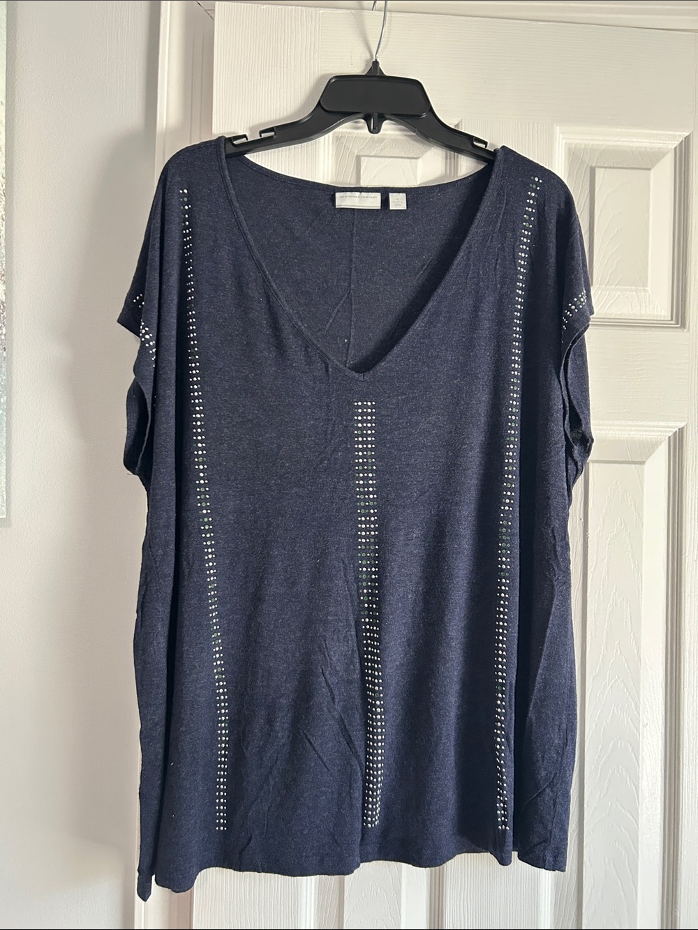 Women's Navy V-Neck Studded Top